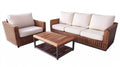 3-częściowy komplet wypoczynkowy z technorattanu PE, brązowy/kremowy – sofa 210 × 80 × 78 cm, fotel i stolik