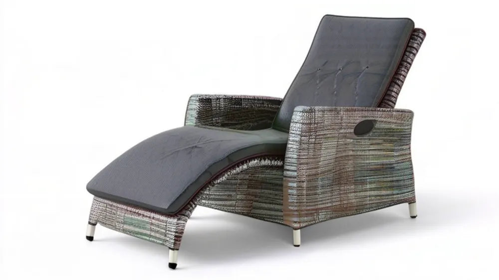 Regulowany ergonomiczny leżak z plecionki PE, szary melanż z ciemnoszarymi poduszkami, 165 x 68 x 95 cm