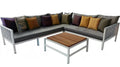 Aluminiowy narożnik ogrodowy w kształcie L 260 × 260 × 75 cm ze stolikiem 110 × 60 × 45 cm, szaro-brązowy