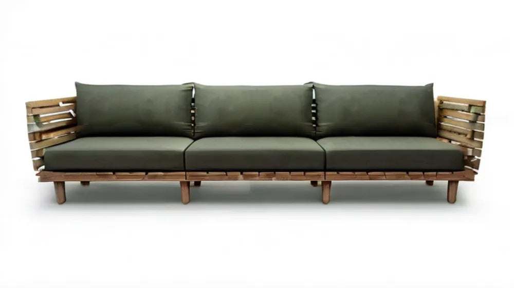 Trzyosobowa sofa ogrodowa z litego drewna akacjowego, brązowo-oliwkowa, 200 x 70 x 75 cm
