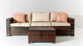 3-osobowa sofa ogrodowa z technorattanu PE ze stolikiem, brązowo-beżowo-łososiowa, 210 × 75 × 80 cm