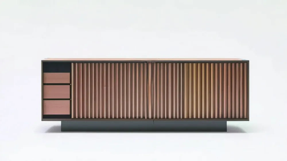 Kredens z ryflowanymi drzwiami przesuwnymi, orzechowy/czarny, 180 × 40 × 75 cm