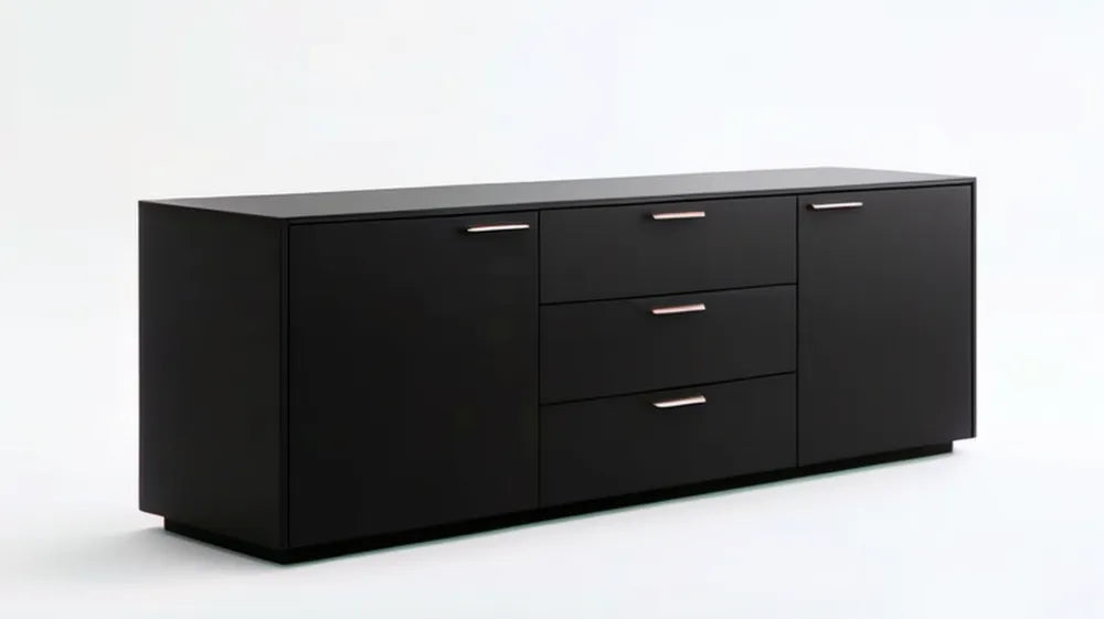 Czarna komoda z 2 drzwiami i 3 szufladami, 180 x 40 x 75 cm