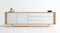 Kredens z płyty MDF biały matowy i jasny dąb 180 x 40 x 75 cm