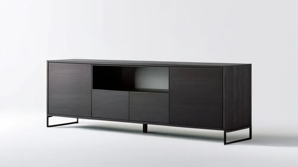 Czarny kredens z płyty MDF na stalowej podstawie 180 x 40 x 75 cm