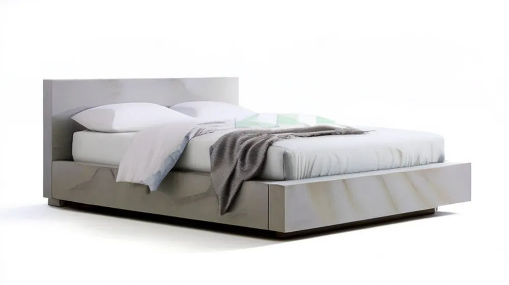Szare łóżko dwuosobowe platformowe z MDF z zagłówkiem 160 x 200 cm