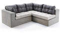 Narożna sofa ogrodowa z technorattanu jasnoszara/ciemnoszara 220 x 220 x 85 cm z poduszkami