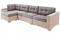 Modułowa narożna sofa ogrodowa z technorattanu PE szarobeżowa z szarymi poduszkami 260 × 190 × 70 cm